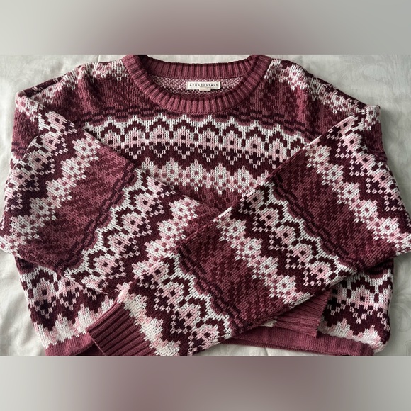 Aeropostale Sweaters - Aeropostale Maroon and Pink Patterned Sweater